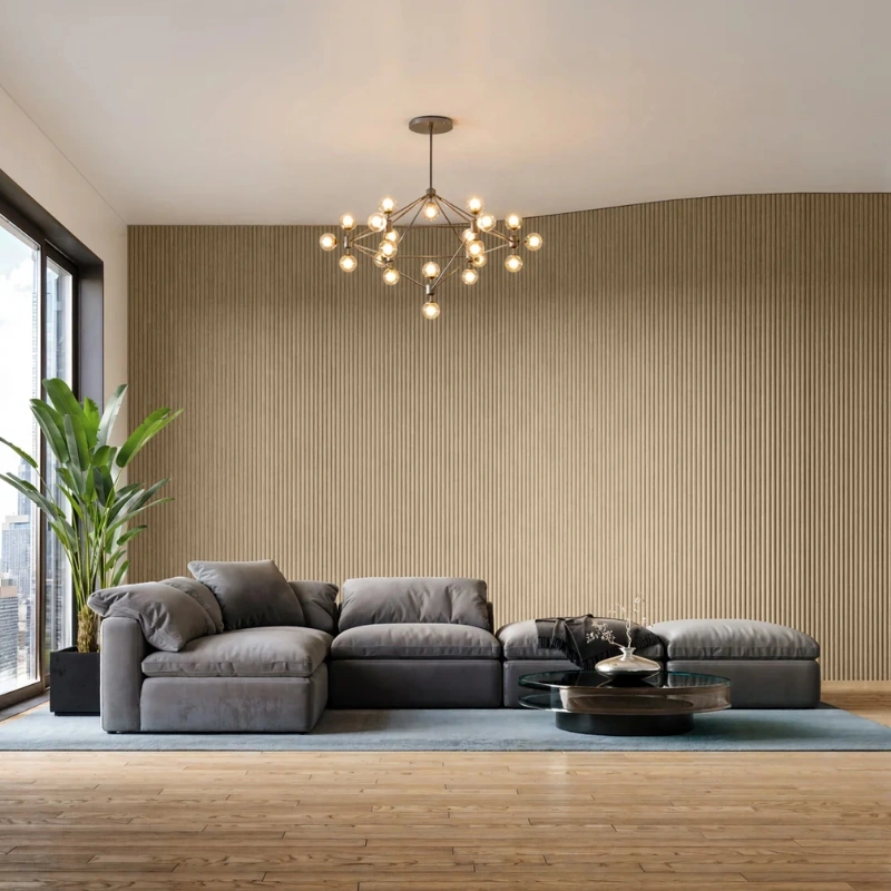 Oak Wood Fluted PVC Cladding Main View