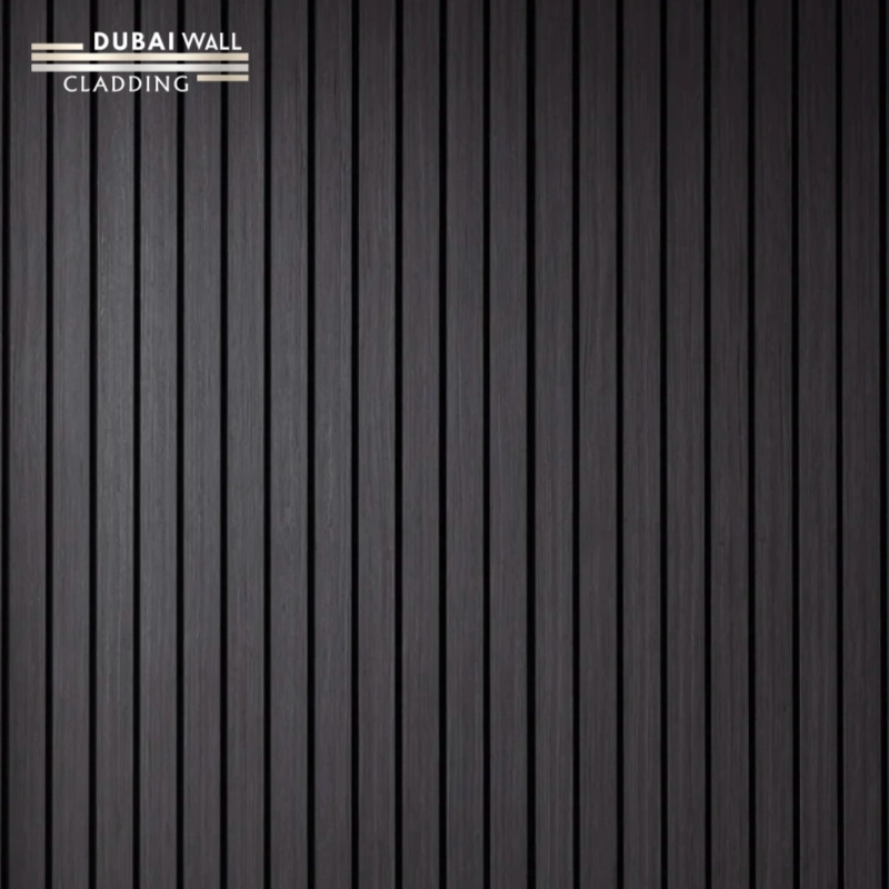 Close up macro detail of matte black fluted PVC cladding piece