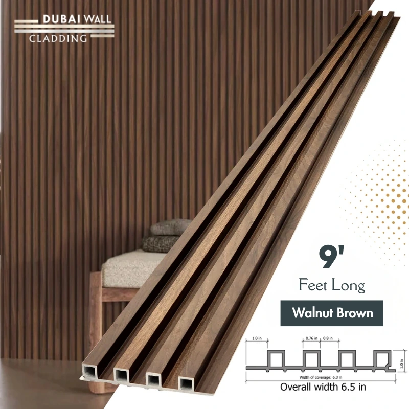 Close up texture of deep walnut brown wood grain PVC wall cladding