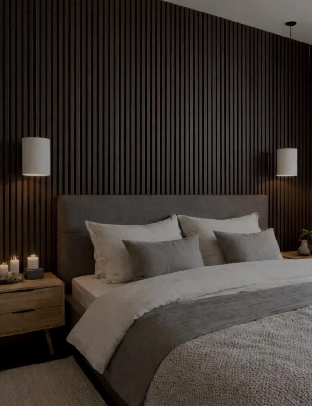 Modern wood bedroom wall panels.