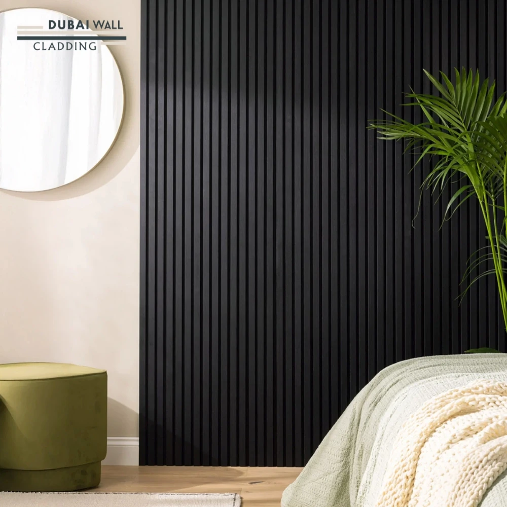 Black wall panel room installation.