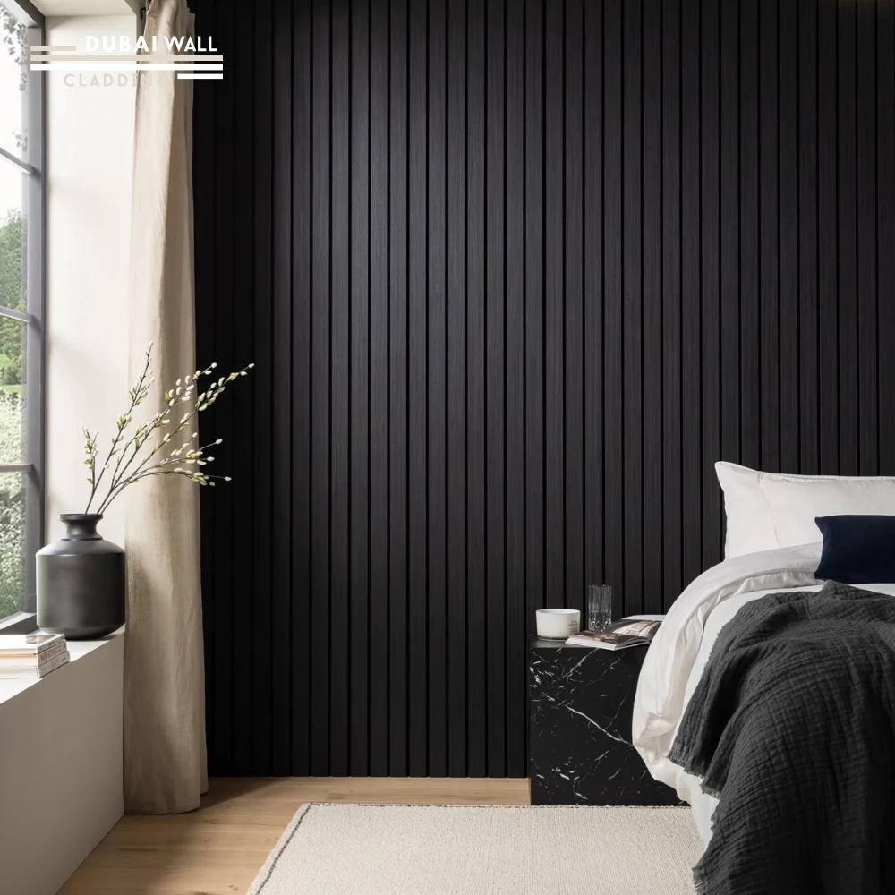 Modern black wall panel installation.