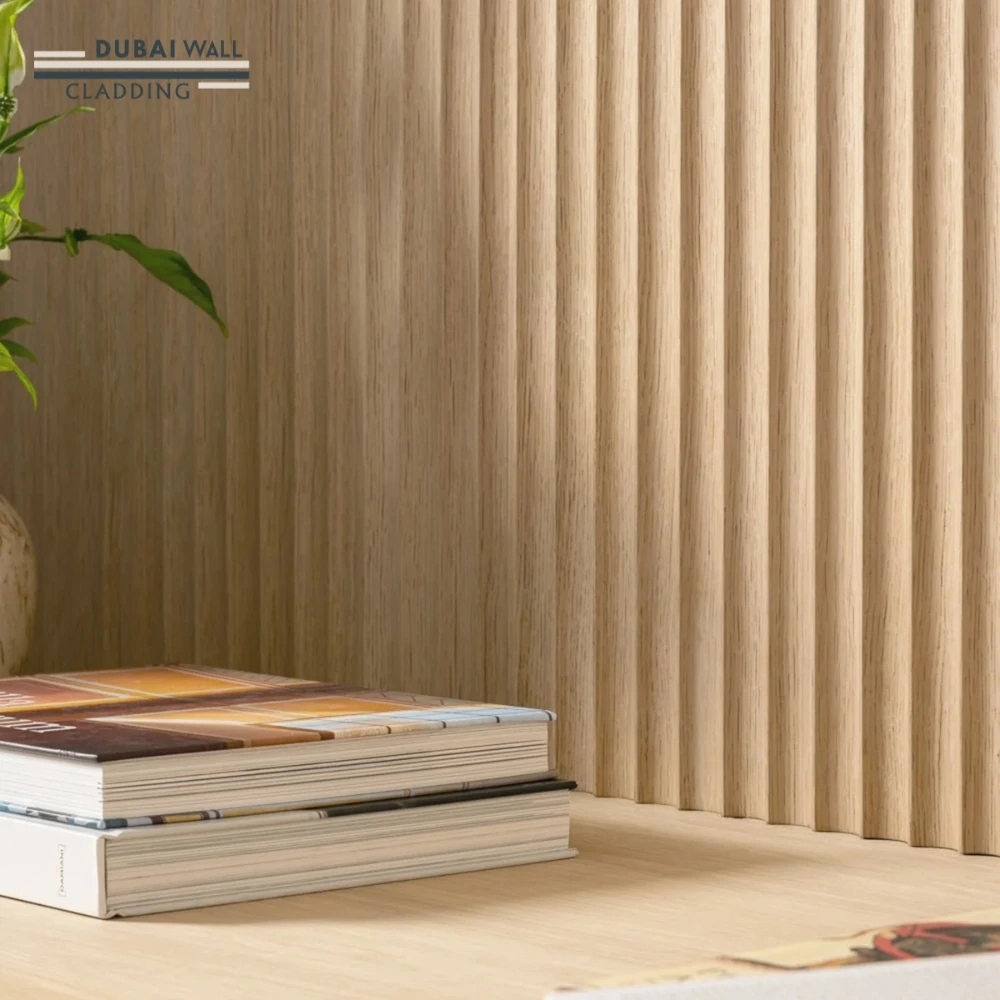 Side profile oak fluted panel.