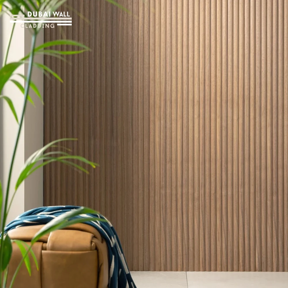 Side profile walnut reeded panel.