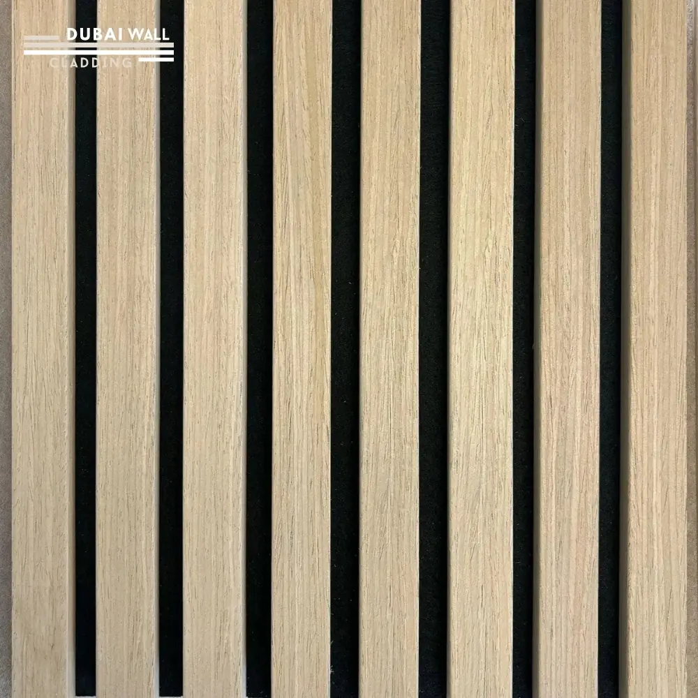 Side profile warm oak panel.