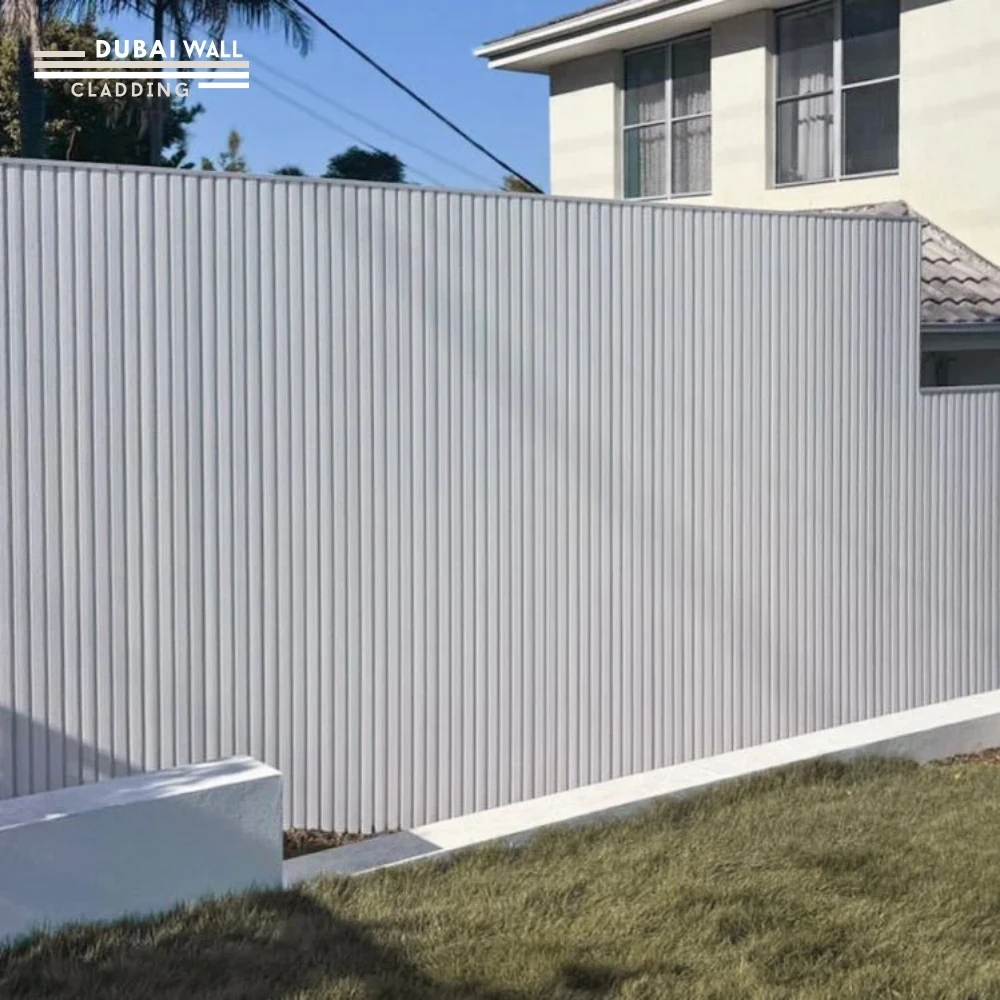 White cladding exterior facade installation.