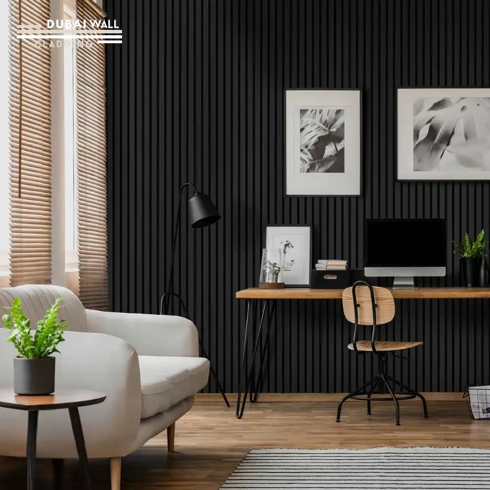 nstalled black acoustic slat wall