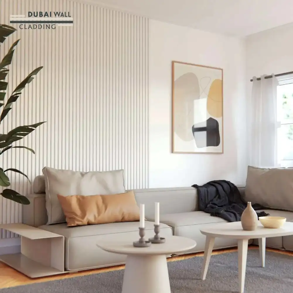 Installed white acoustic slat wall