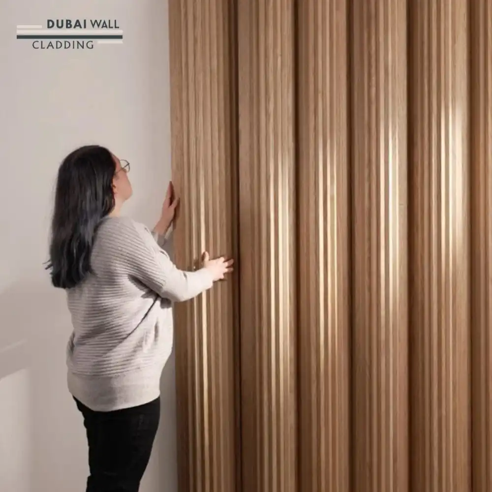 Installed curved zigzag oak wall