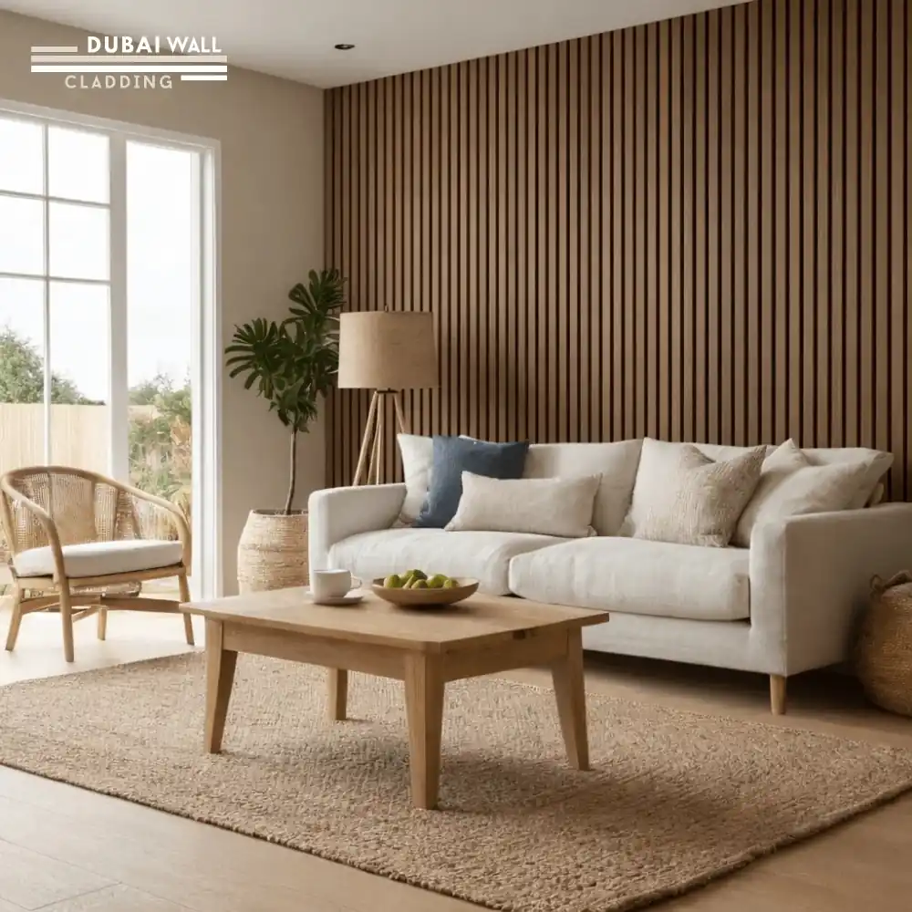 Natural walnut panel room installation.