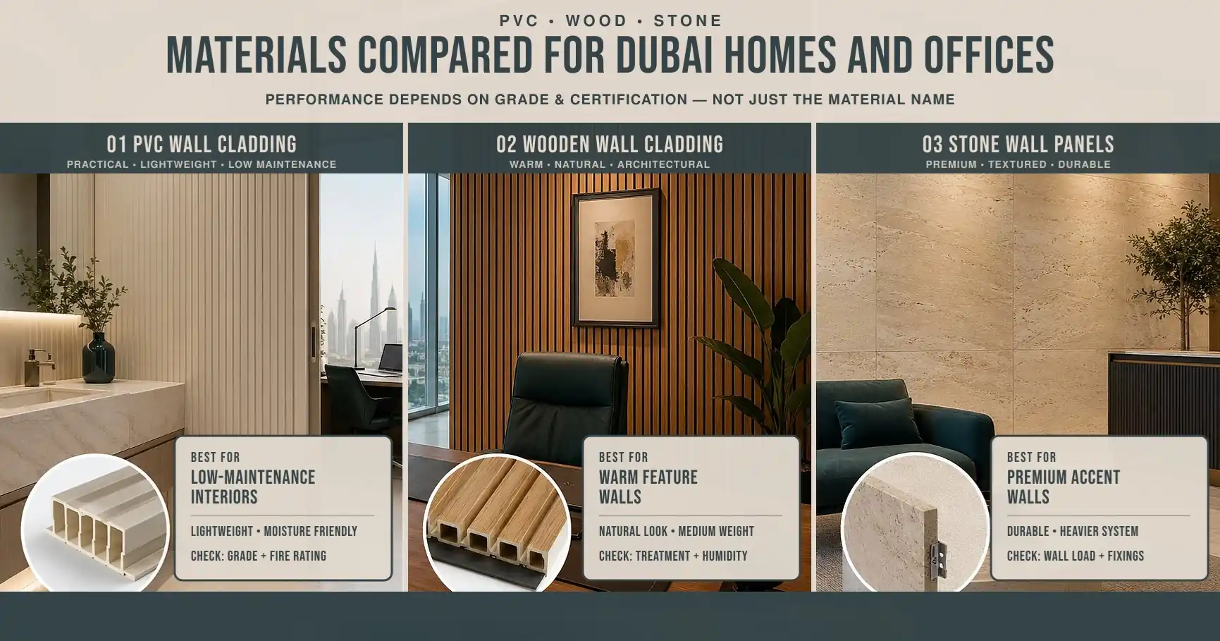 Wall Cladding vs Wall Panels in Dubai | Benefits, Costs and Best Uses Compared 9 Best Materials for Dubai Properties