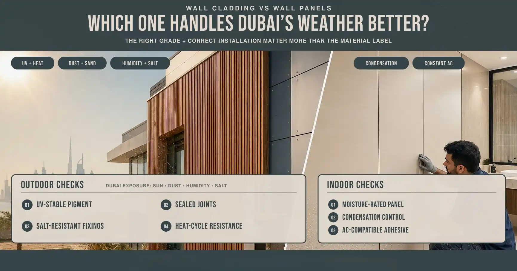 Wall Cladding vs Wall Panels in Dubai | Benefits, Costs and Best Uses Compared 11 Best Option for Dubai Climate