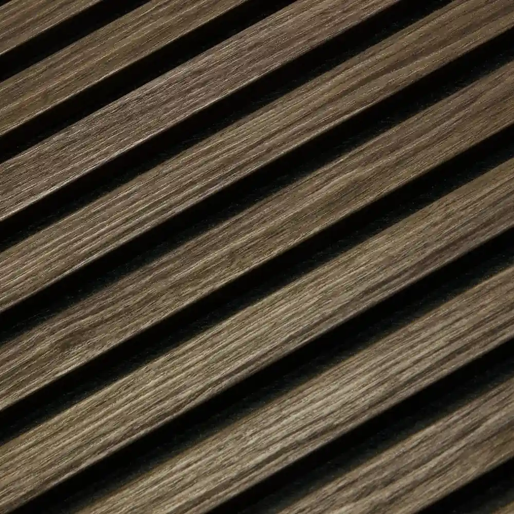 Diagonal black oak slats close