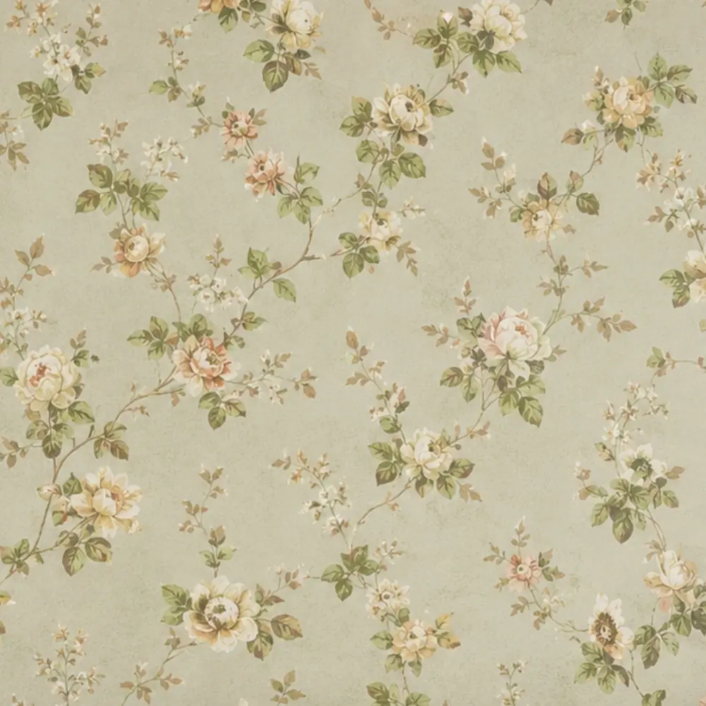 Buttercream & Sage Green Floral wallpaper room preview