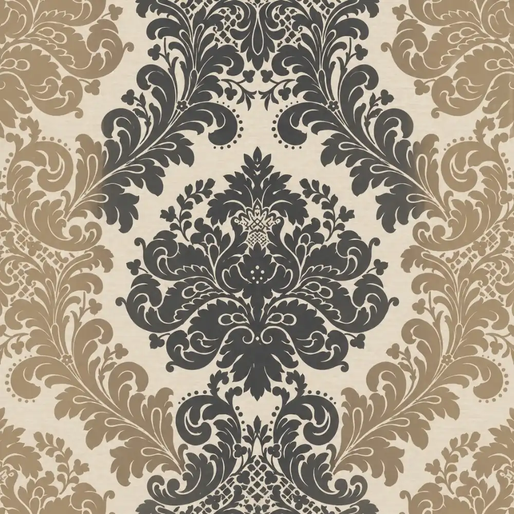 Chocolate Brown & Bronze Classic Damask wallpaper swatch