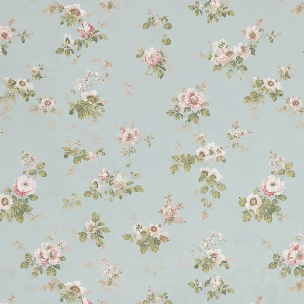 Coral Pink & Aqua Floral wallpaper room preview