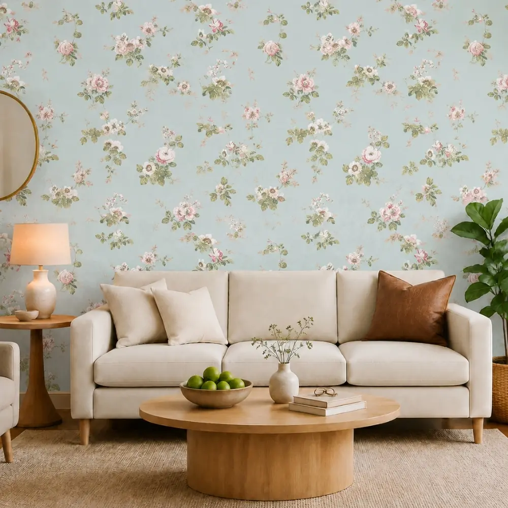 Coral Pink Floral wallpaper swatch