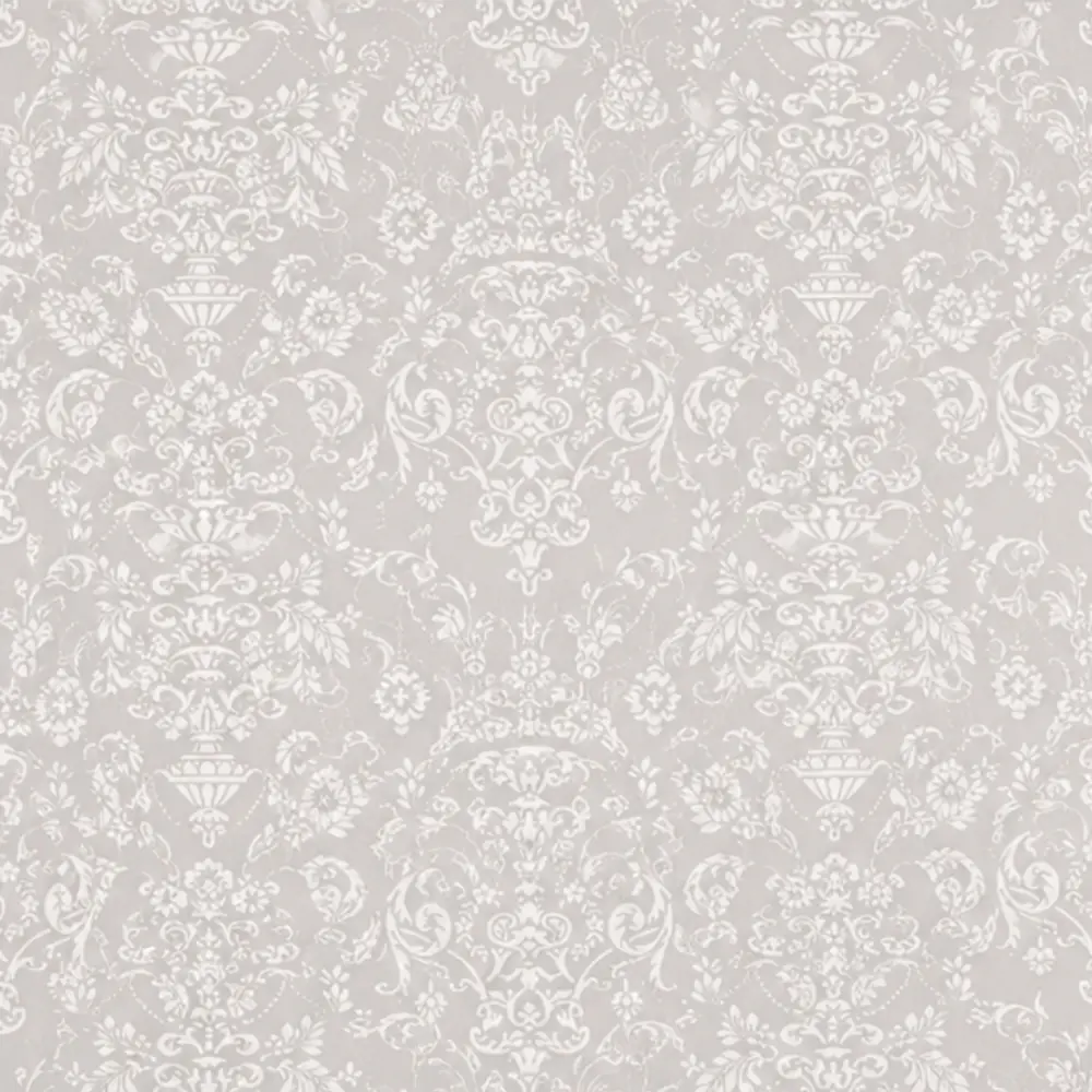 Dove Grey & White Urn Damask wallpaper swatch