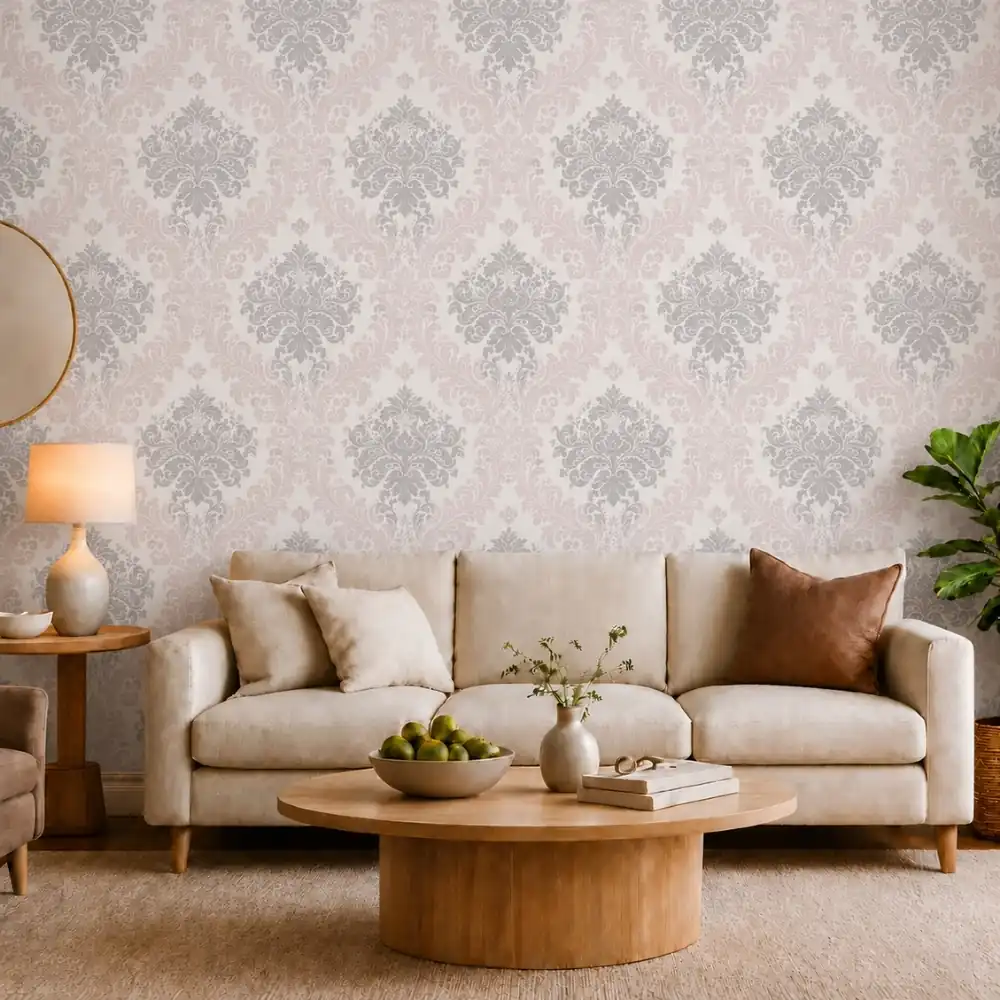 Dusty Pink Damask wallpaper room preview