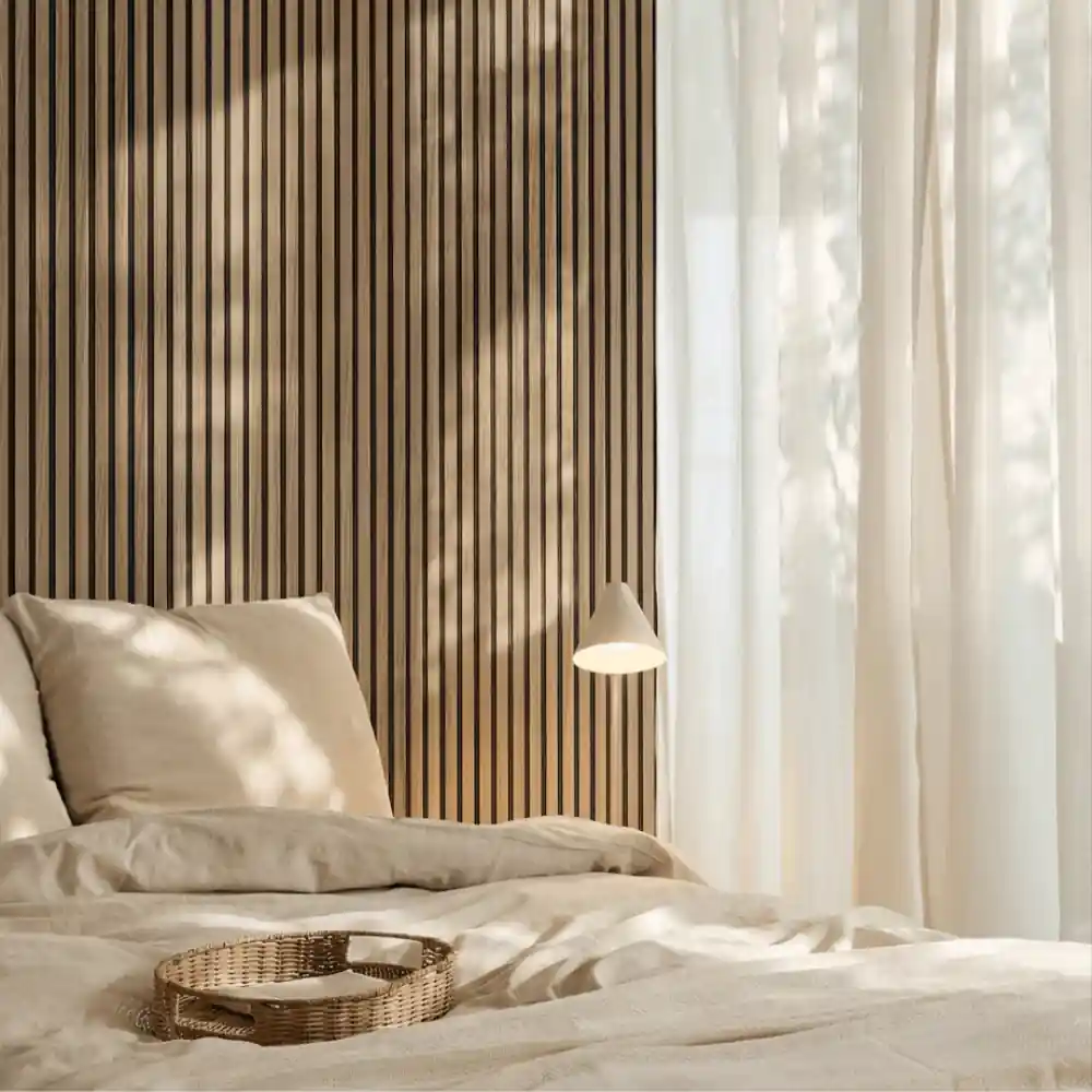 Walnut panel bedroom accent wall