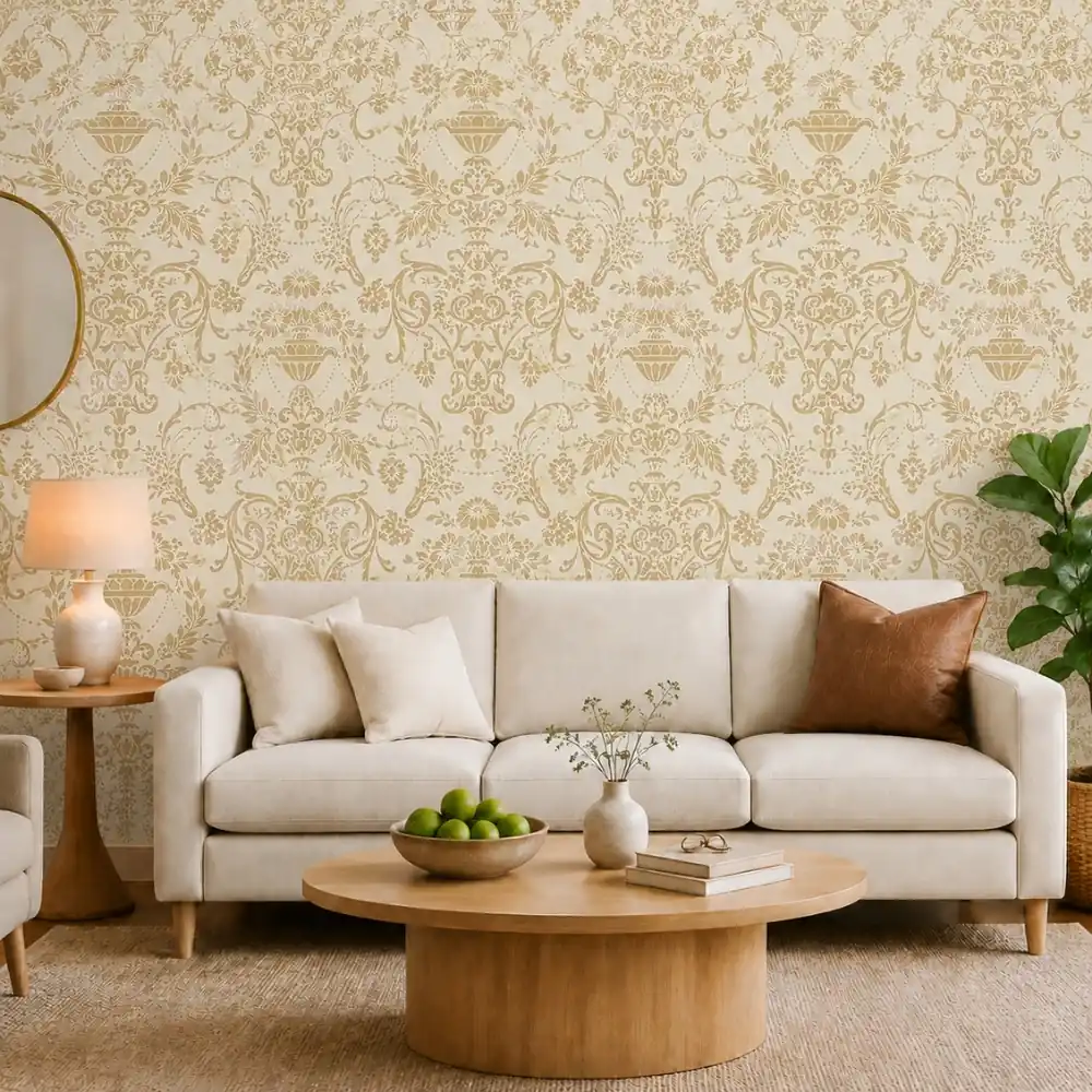 Gold Urn Damask wallpaper room preview
