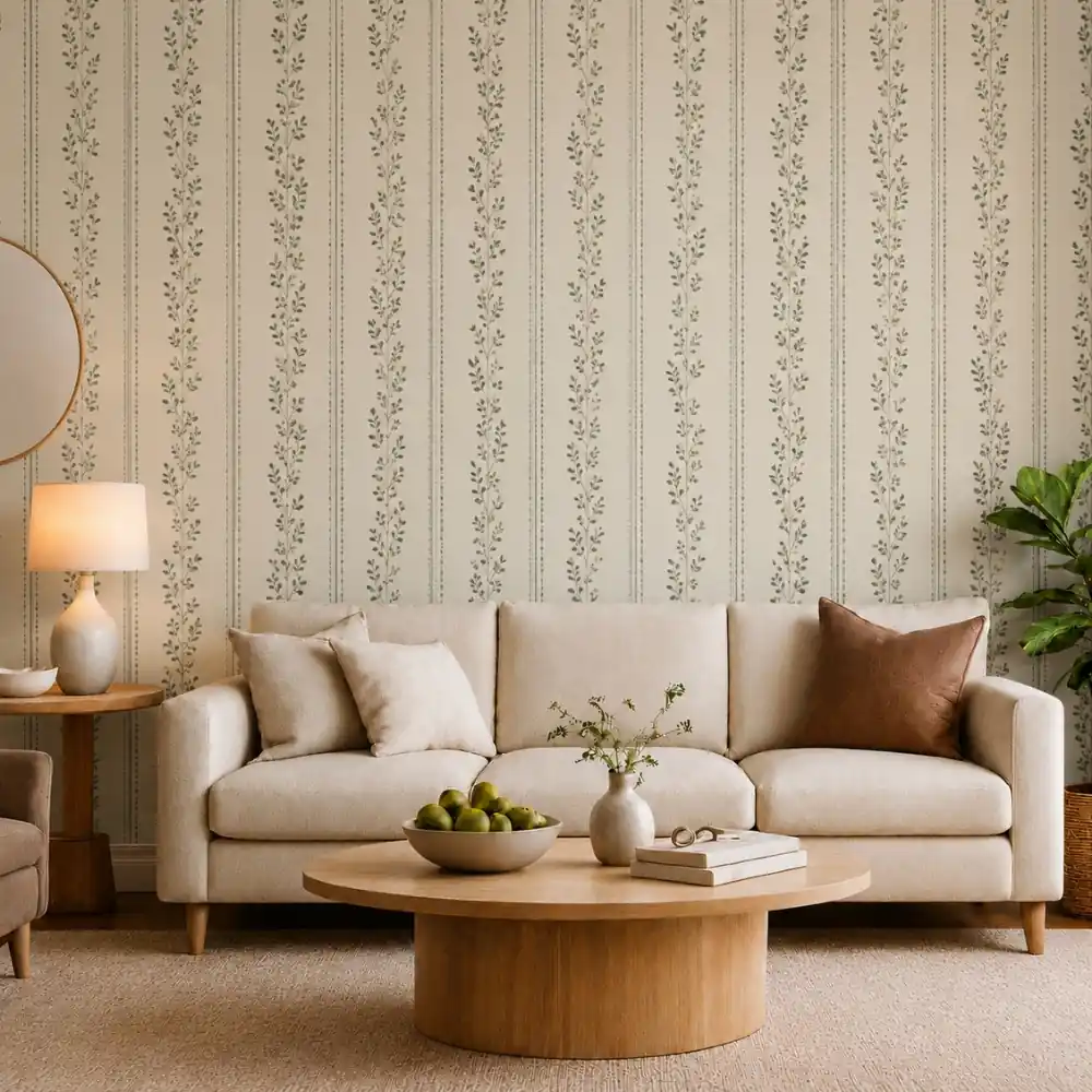 Green leaf wallpaper dubai living room