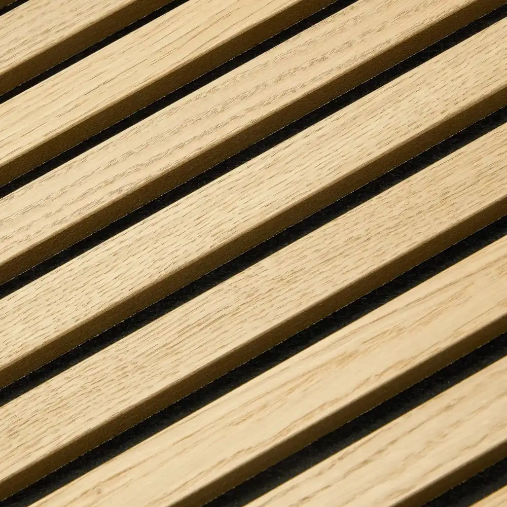 Oak panel installed living room wall