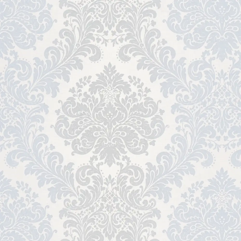 Powder Blue & Silver Grey Classic Damask wallpaper swatch