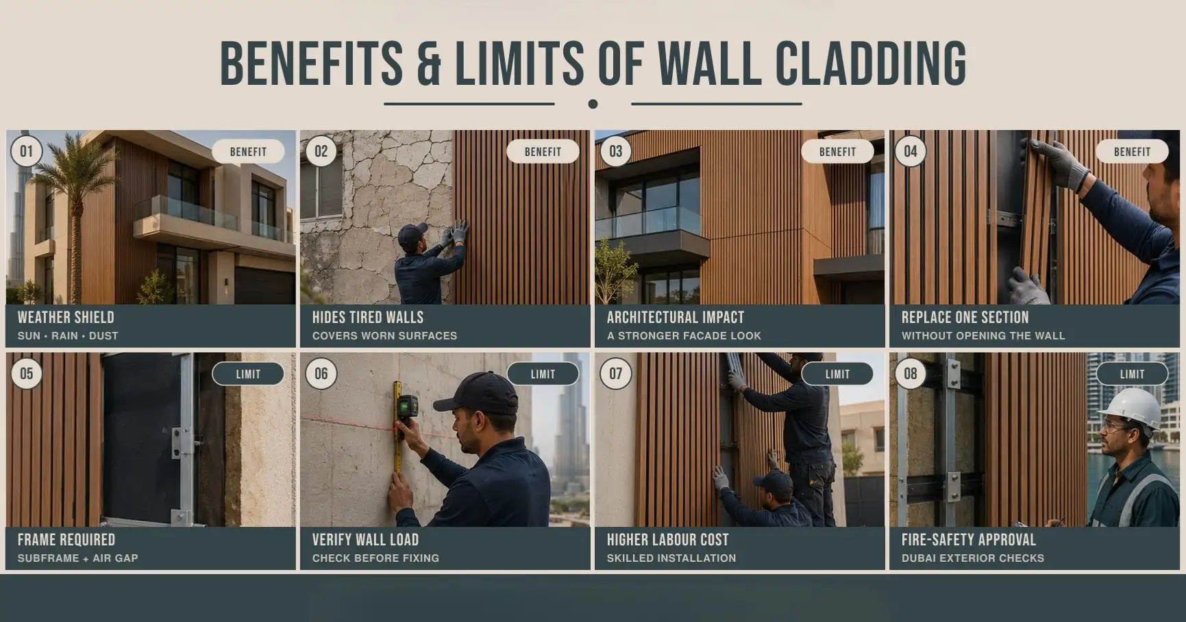 Wall Cladding vs Wall Panels in Dubai | Benefits, Costs and Best Uses Compared 7 Pros and Cons of Cladding
