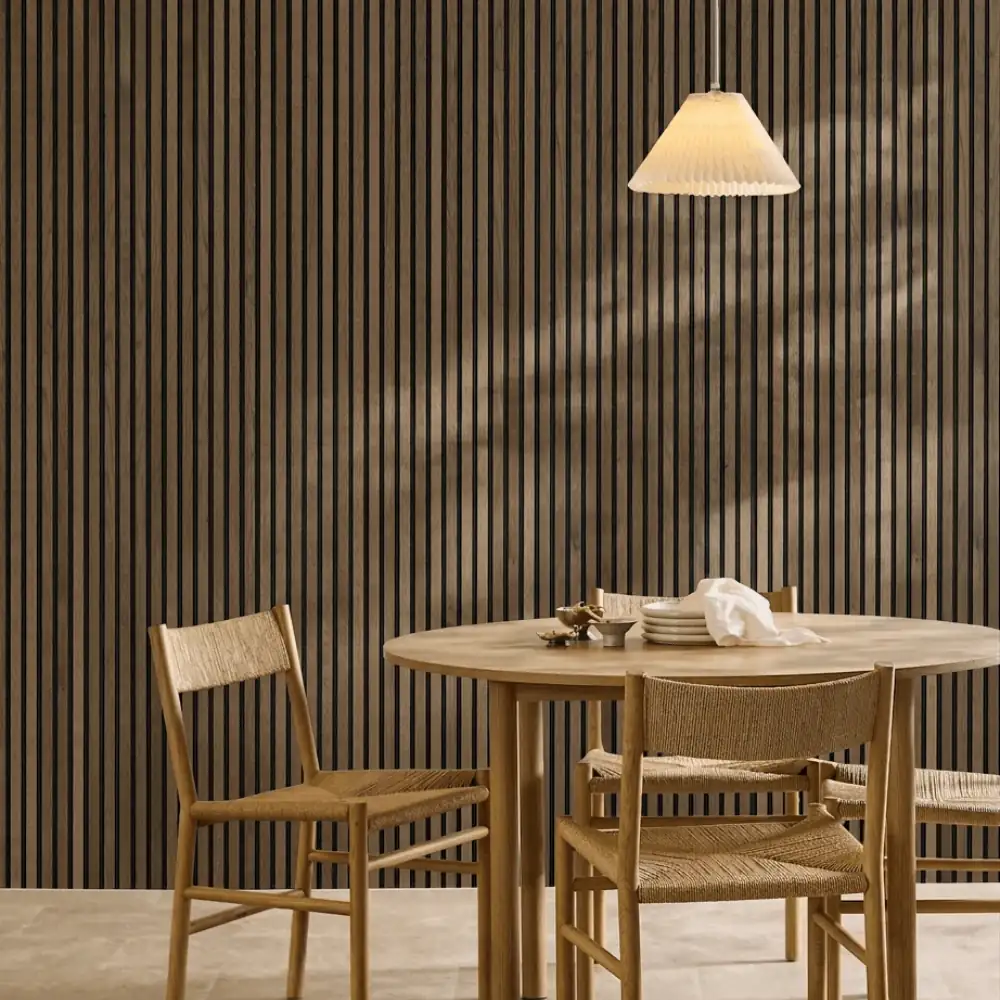 Grey oak panel dining wall