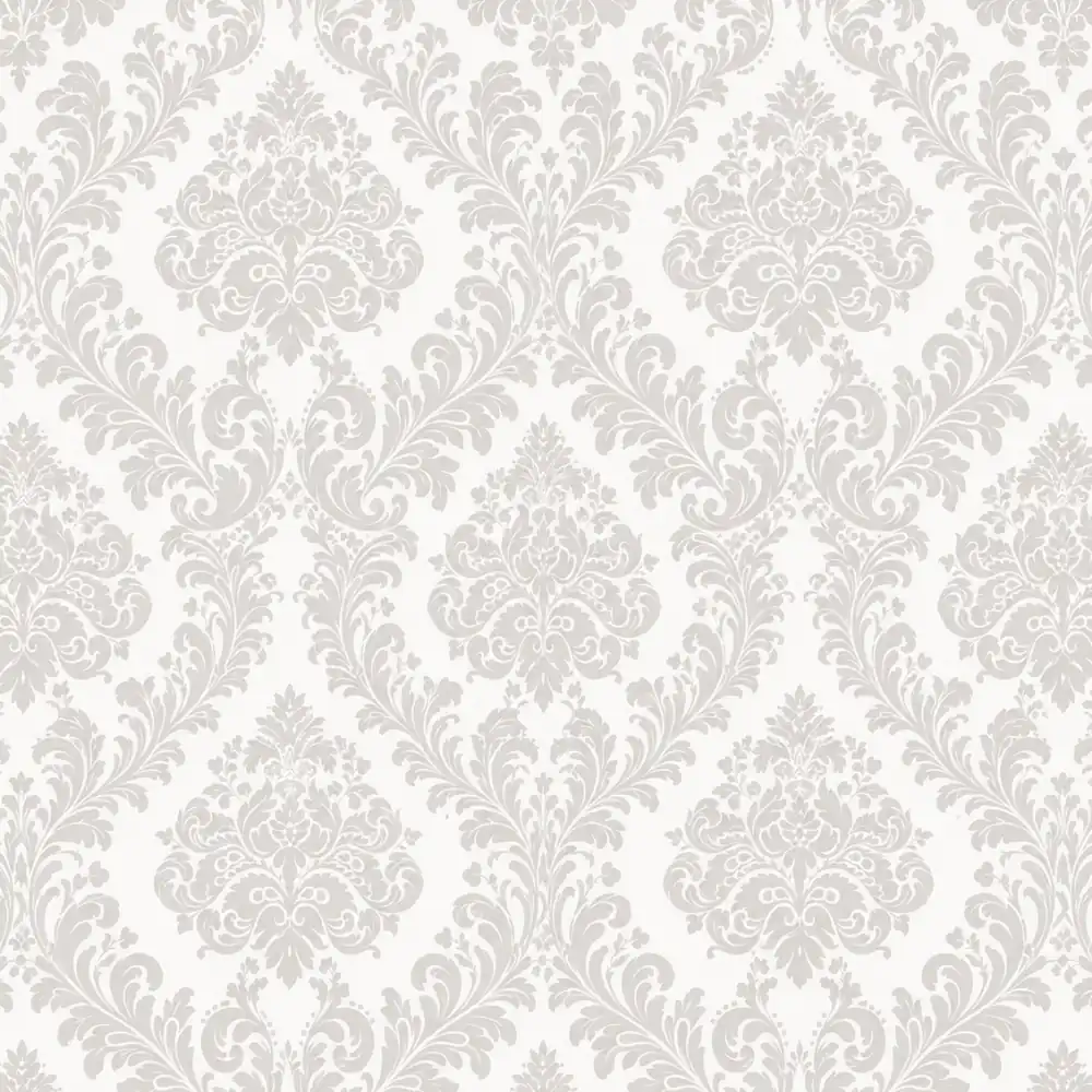 Silver Grey & White Classic Damask wallpaper swatch