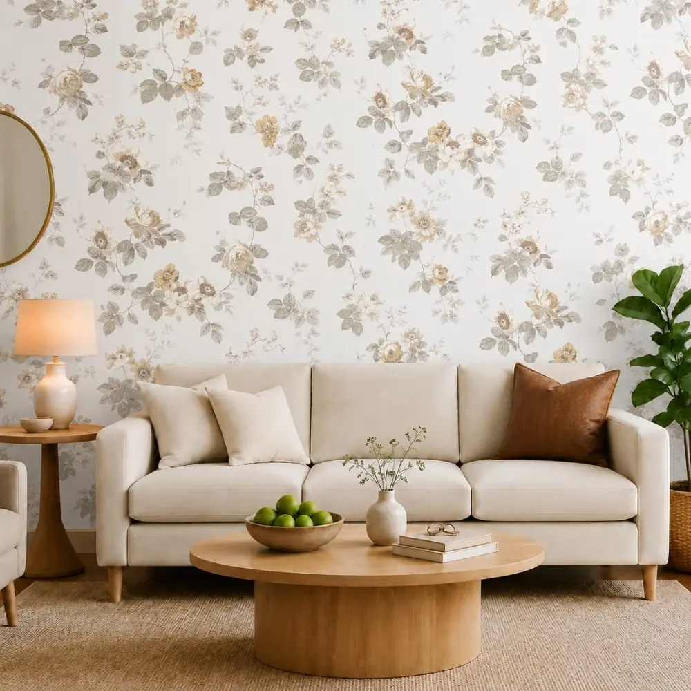 Taupe Floral wallpaper room preview