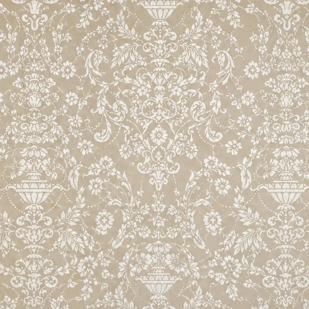 Taupe & Ivory Urn Damask wallpaper swatch