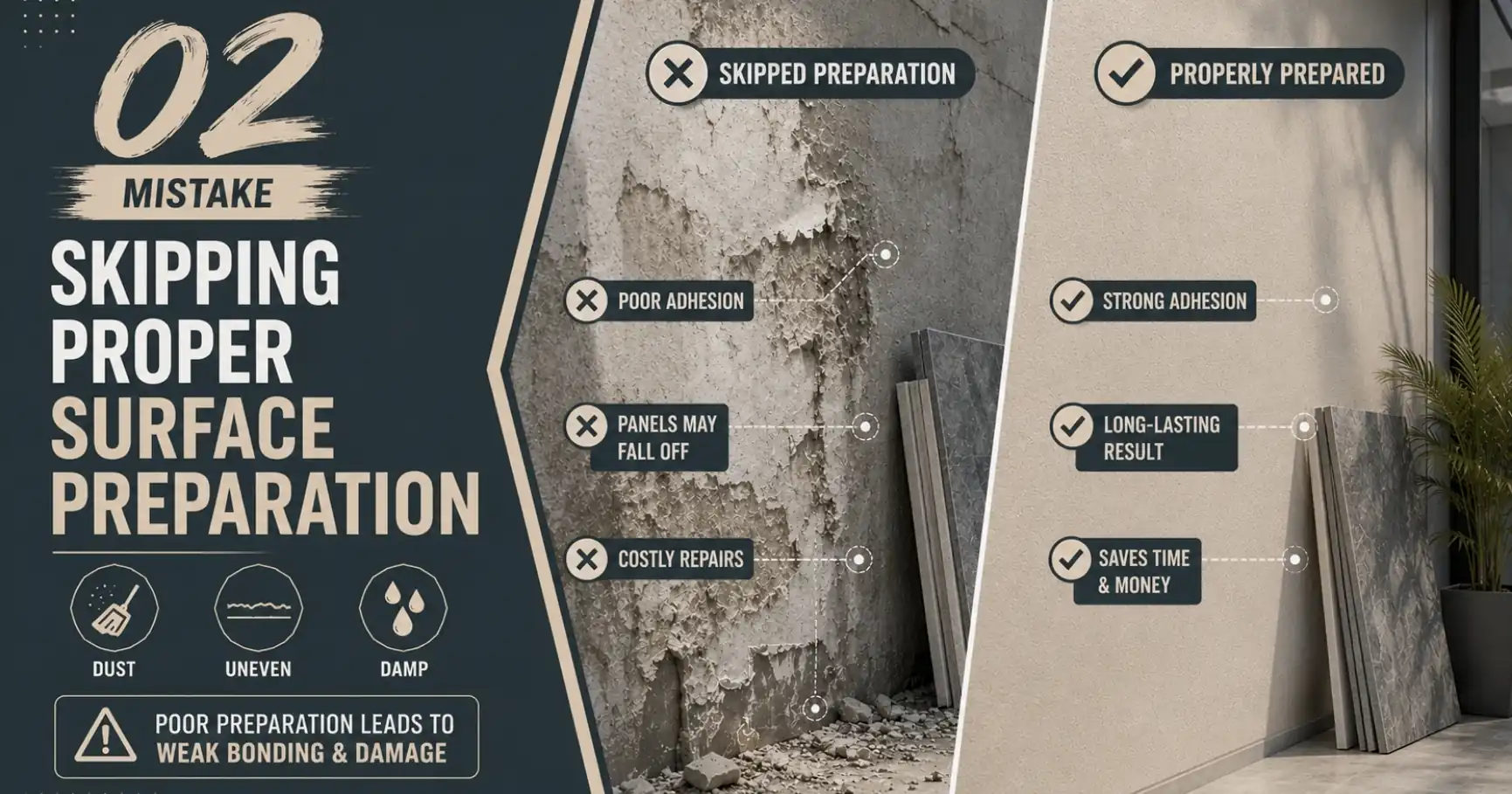 7 Common Wall Cladding Installation Mistakes to Avoid in Dubai 4 Mistake 2 Skipping Surface Preparation
