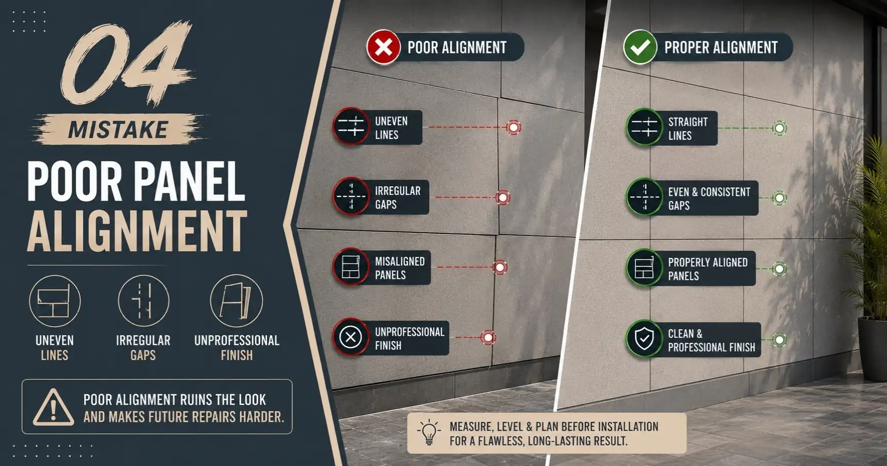 7 Common Wall Cladding Installation Mistakes to Avoid in Dubai 6 Mistake 4 Poor Panel Alignment