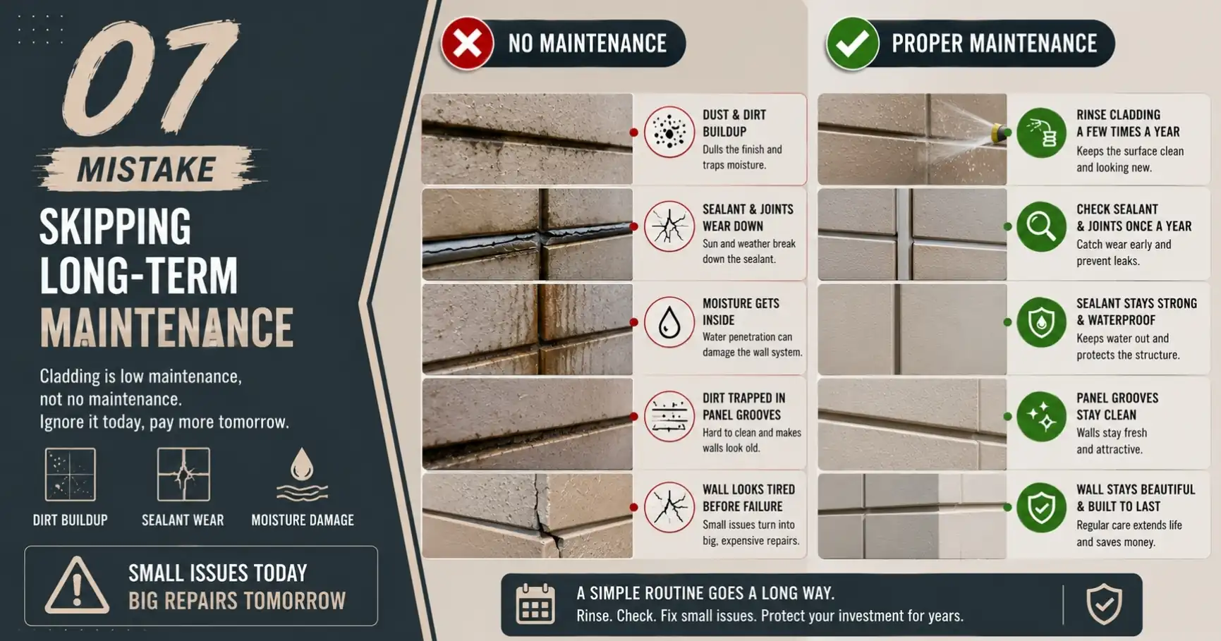 7 Common Wall Cladding Installation Mistakes to Avoid in Dubai 9 Mistake 7 Skipping Long Term Maintenance