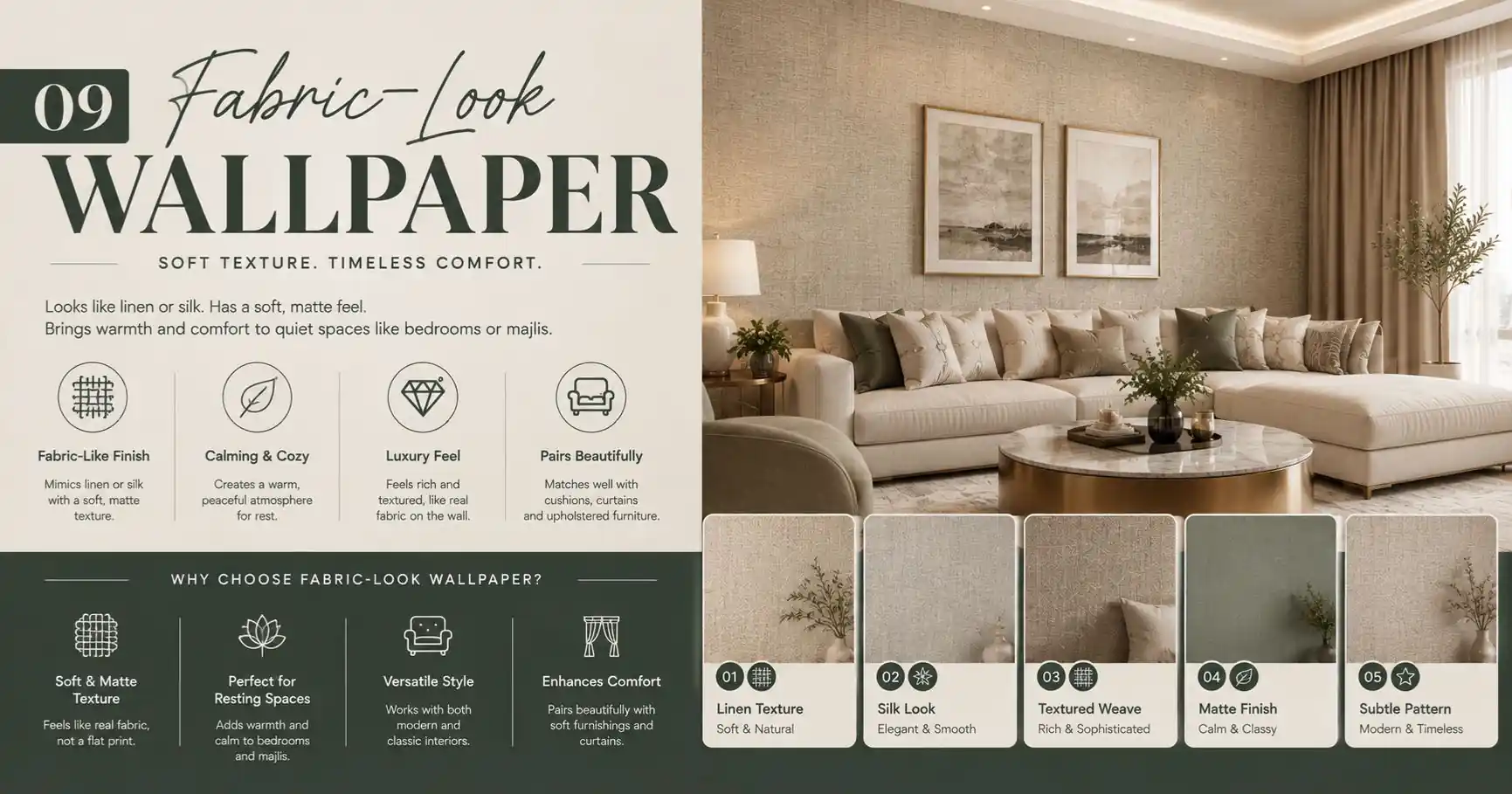 10 Luxury Wallpaper Ideas for Dubai Villas 10 Fabric Look Wallpaper Dubai