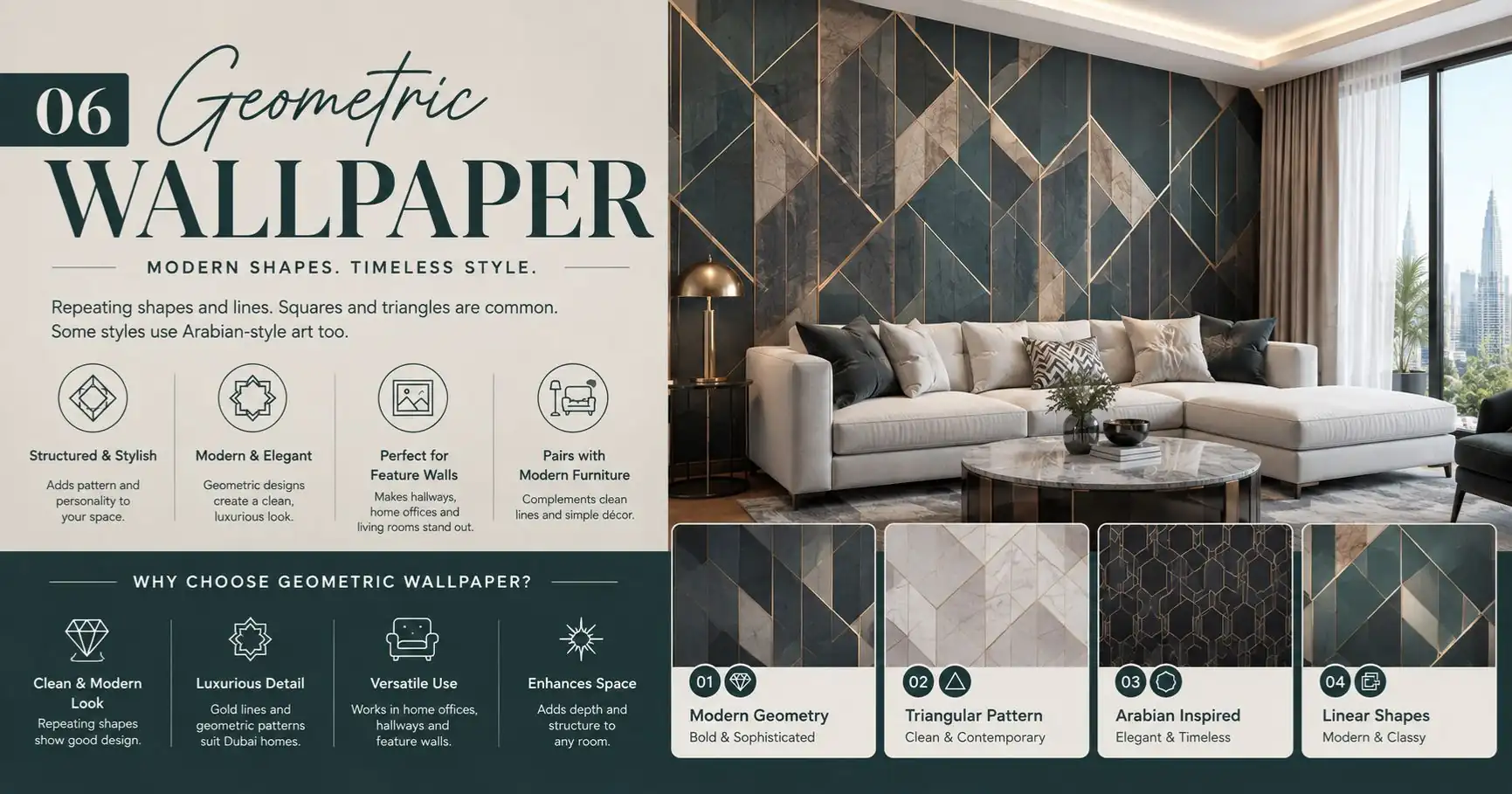 10 Luxury Wallpaper Ideas for Dubai Villas 7 Geometric Wallpaper Dubai Interiors