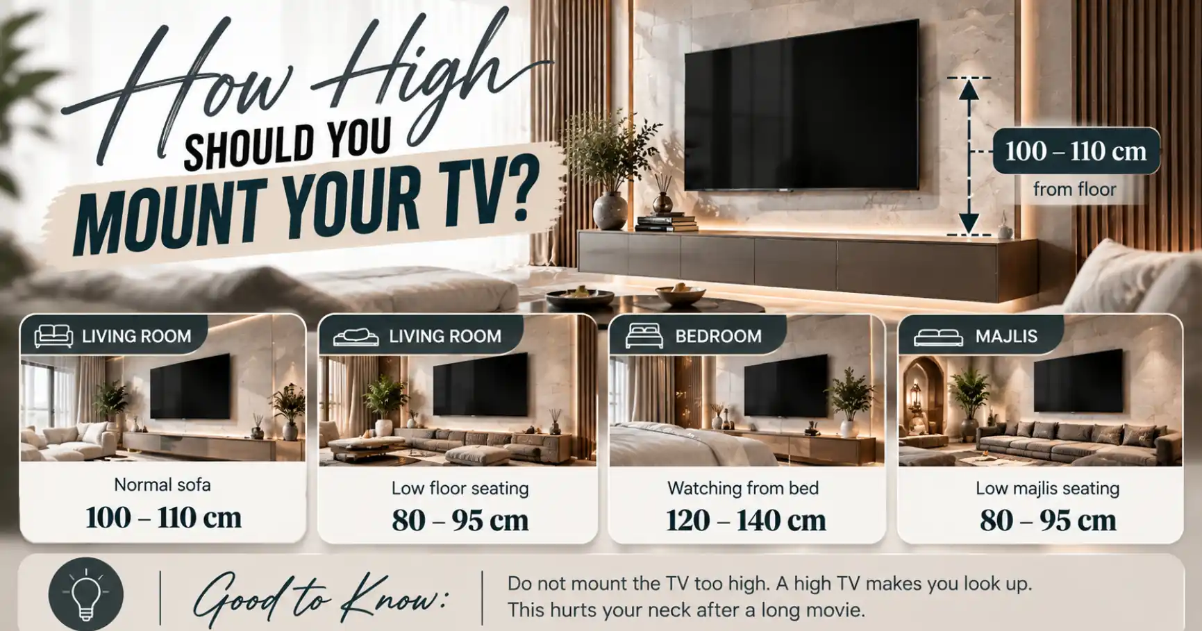 TV Wall Panel Design Ideas for Dubai Homes 6 How High Should You Mount Your TV