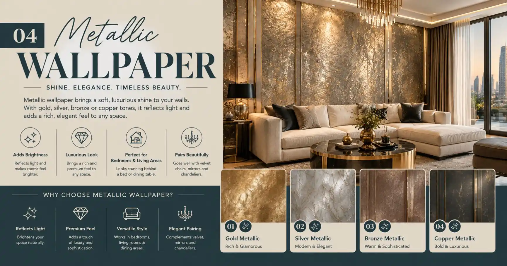 10 Luxury Wallpaper Ideas for Dubai Villas 5 Metallic Wallpaper Design Dubai