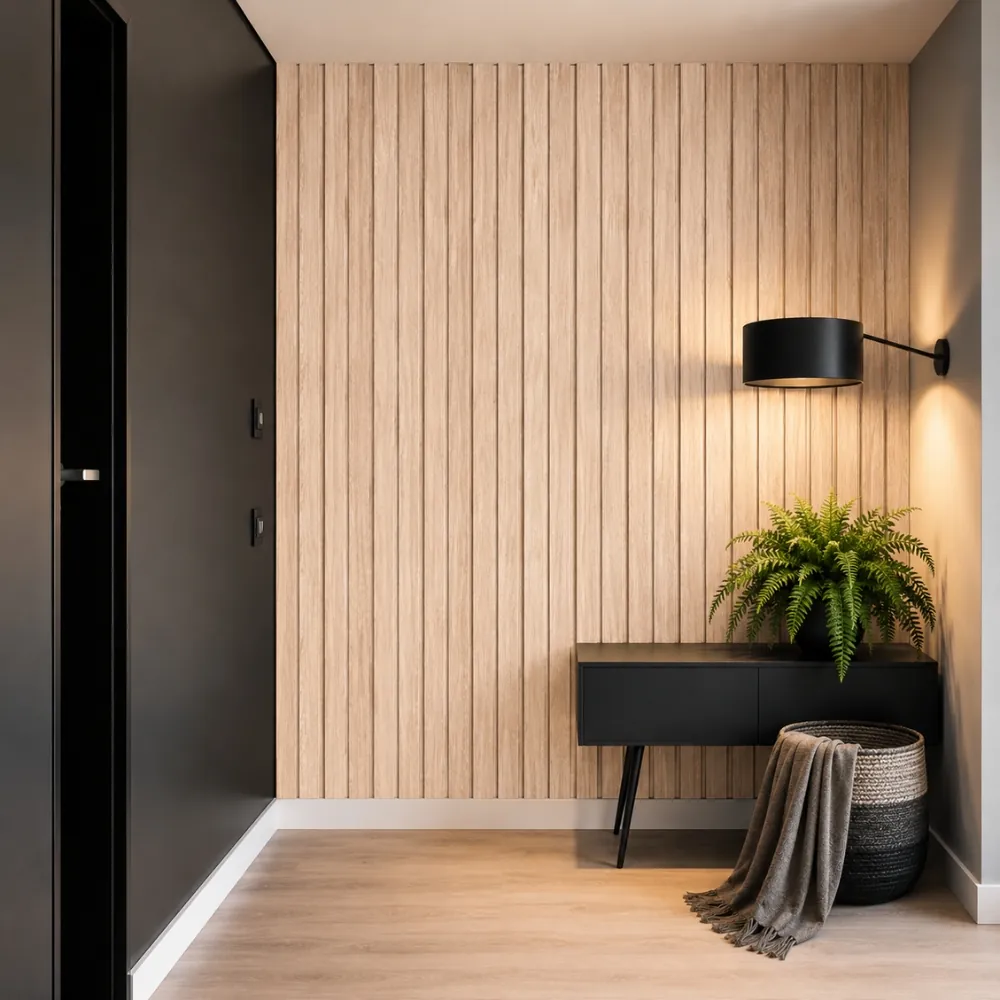 Whitewashed Oak Slat Wall Panel 1 Whitewashed oak slat wall panel
