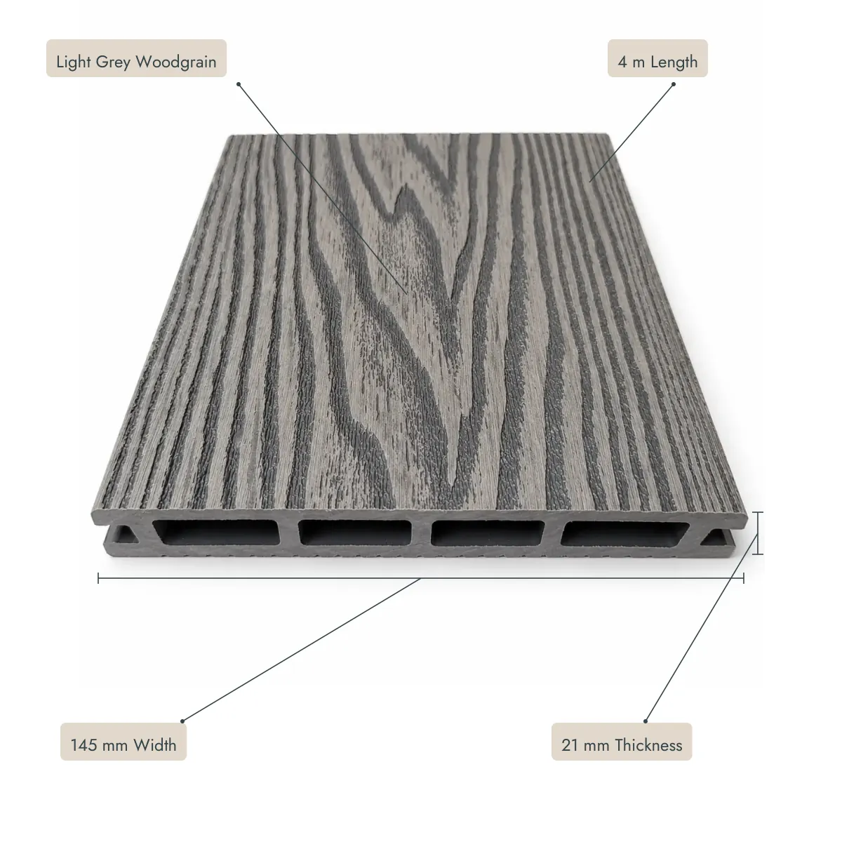 Grey Woodgrain Decking Profile Dimensions