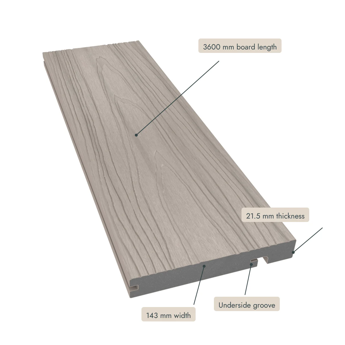 Ash White Edge Board Dimensions Overview