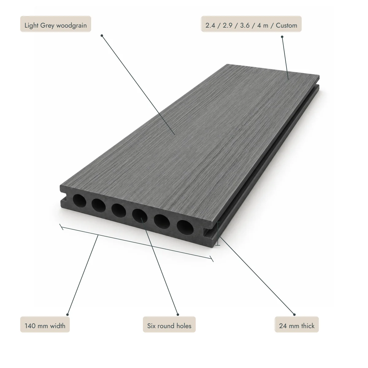 Grey Composite Decking Profile Dimensions